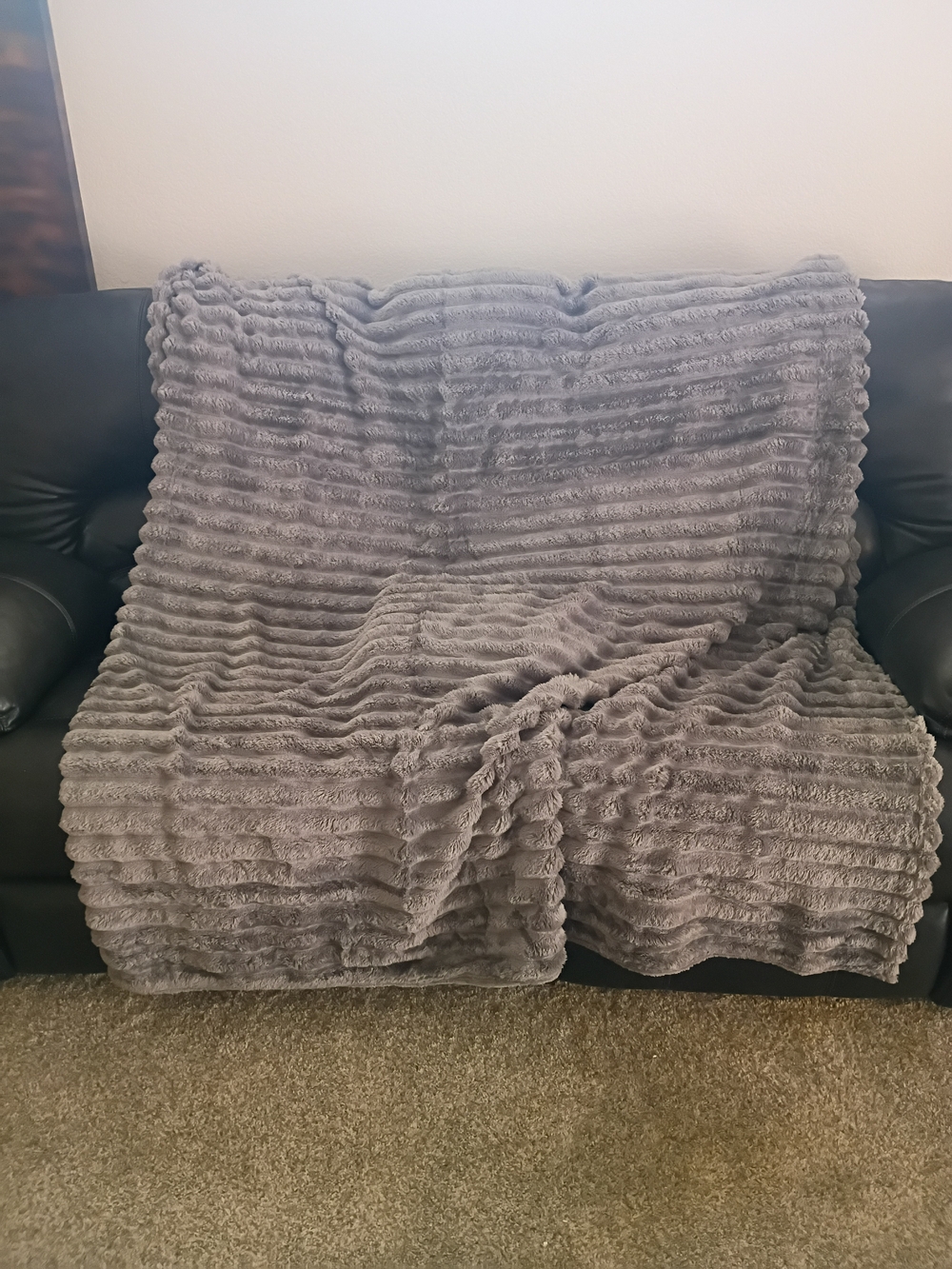 Gray Plush Fleece Blanket 71x79 Full Size Ribbed 3D Soft Cozy